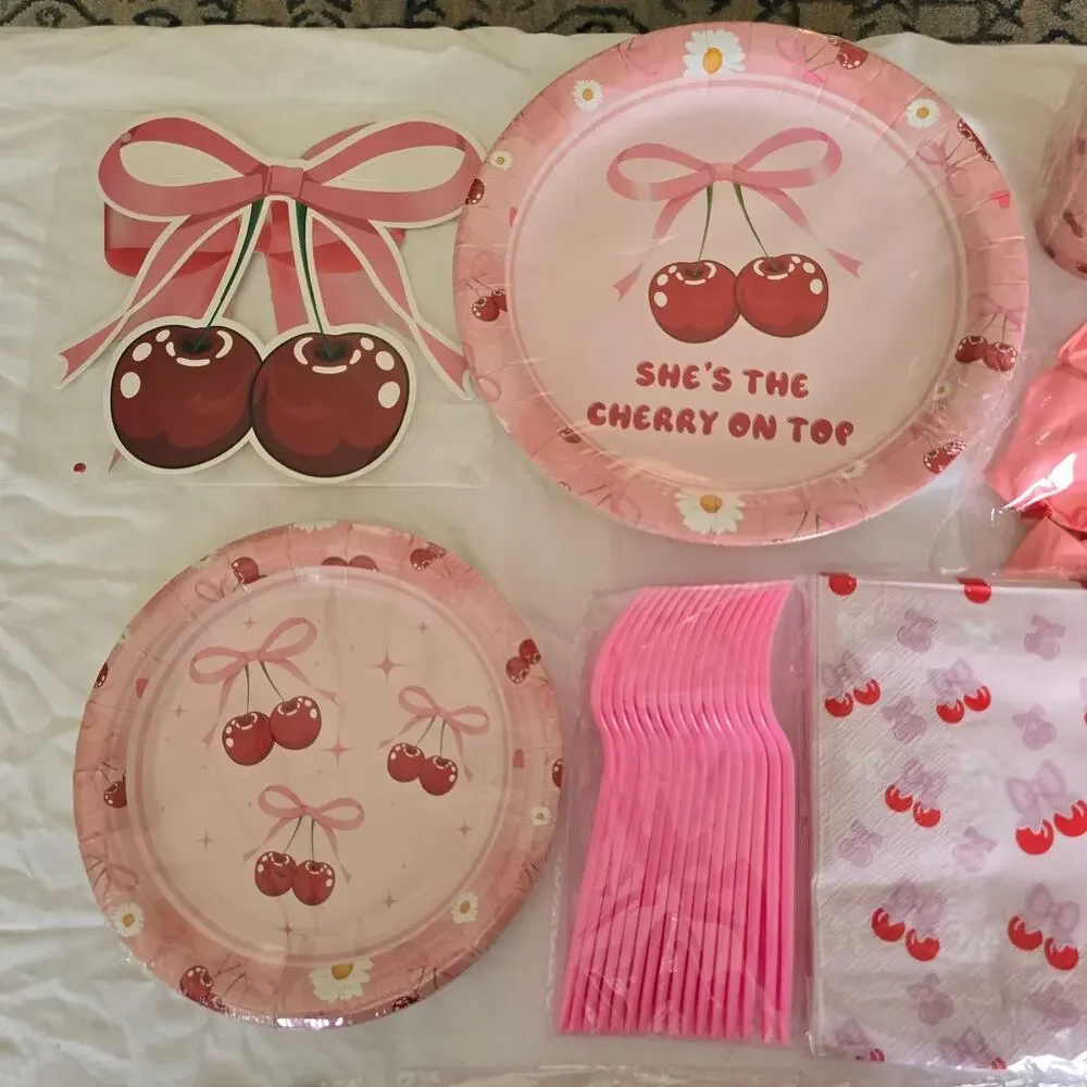 Cherry Theme Party Supplies Set She's The Cherry on Top Over 100 Pieces New